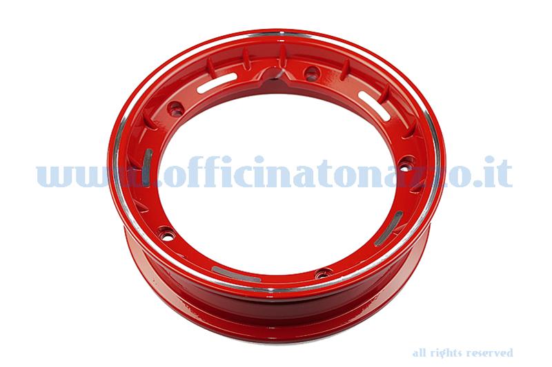 Cercle tubeless en alliage de canal 2.50x10 "rouge pour Vespa Cosa et adaptable à Vespa PX (valve et écrous compris)