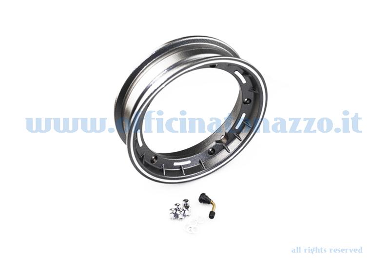 Tubeless alloy rim 2.50x10 "black and silver for Vespa Cosa and adaptable to Vespa PX (valve and nuts included)