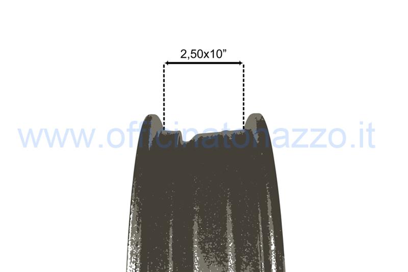 Circle in 2.50x10 tubeless alloy channel "black and silver for Vespa Cosa and adaptable to Vespa PX (valve and including nuts)