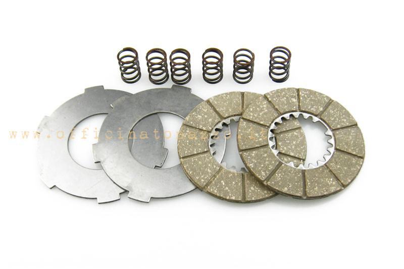 4016 - Frizione 2 dischi in sughero con dischi intermedi e 6 molle per Vespa  98-125 (dal  V1T  al V15T) (dal  V30T al  V33T)