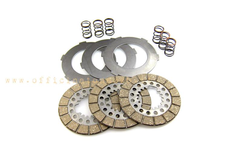 Clutch 3 cork discs with intermediate discs and 6 springs for Vespa 125-150 (VN1> 2T - 150 VL1> 3T) VNA - VNB1-2 VBA VBB1 until 1962