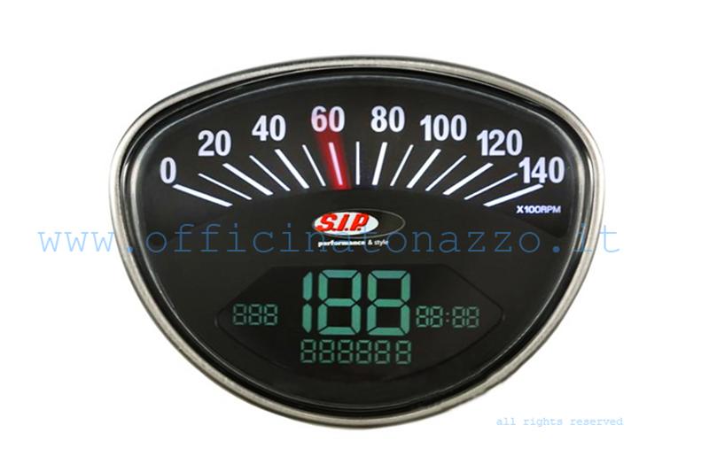Odomètre et tachymètre numérique 2.0 avec fond noir pour Vespa ET3 - Primavera - Rally - Super - Sprint - TS - SS50 - SS90