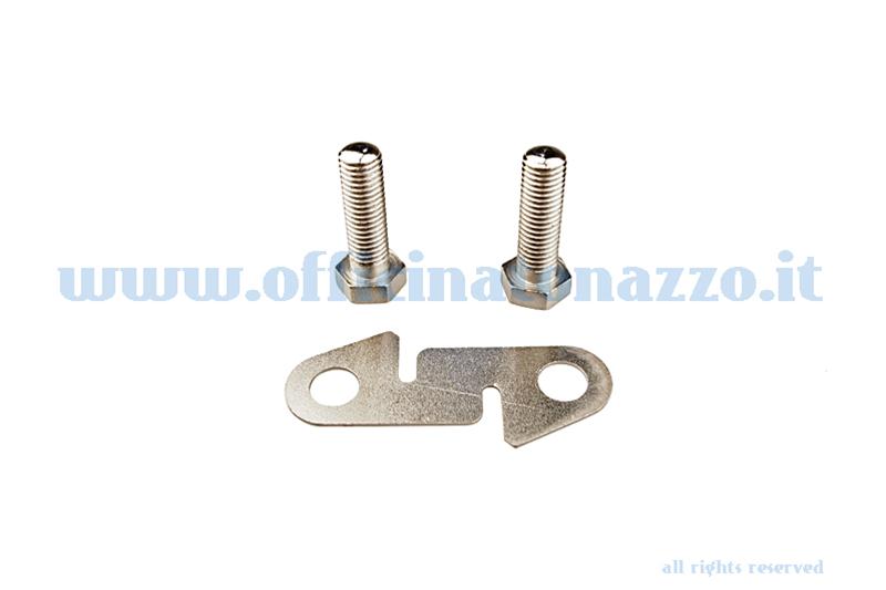 87982500 - Piastrina bloccaggio leva avviamento nichelata per Vespa 125 cambio bacchetta V15T 87510> - V30>33T