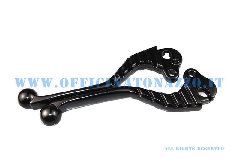 Couple in black aluminum shaped levers for Vespa 50 - Primavera - ET3 - PX - PE