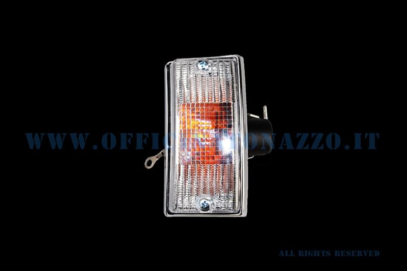 White left front turn signal chrome-ringed complete with bulb for Vespa PX - T5