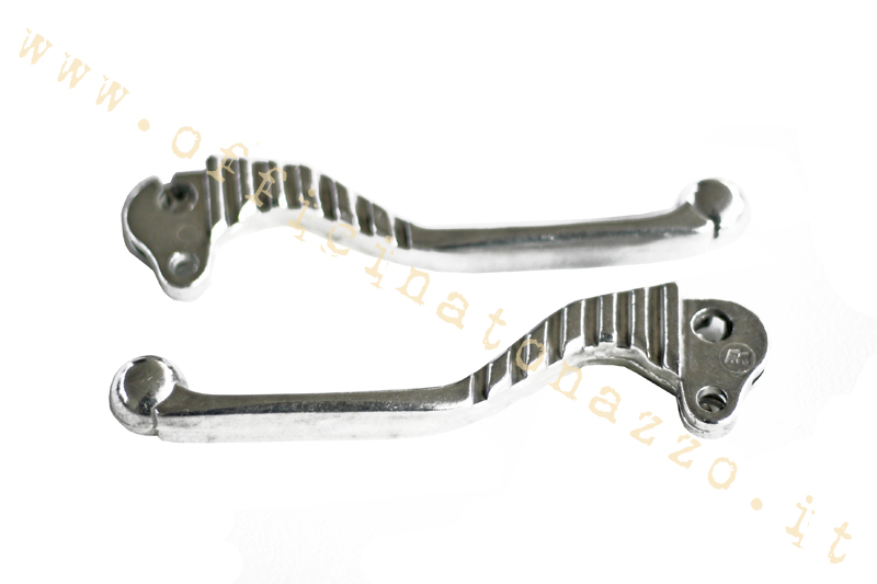 Pair of shaped polished aluminum levers for Vespa 50 - Primavera - ET3 - PX - PE