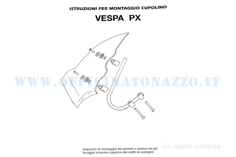 Mini pare-brise d'origine Piaggio complet avec fixations pour Vespa PX
