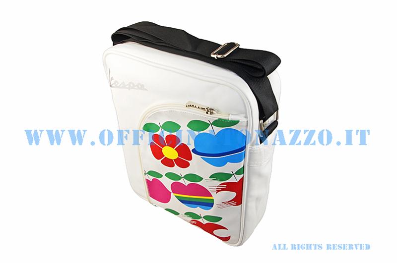 Vespa shoulder bag with inner pc protection, white color with apples