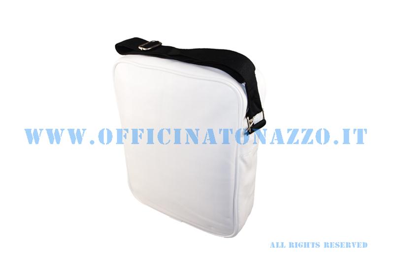 Vespa shoulder bag with inner pc protection, white color with apples