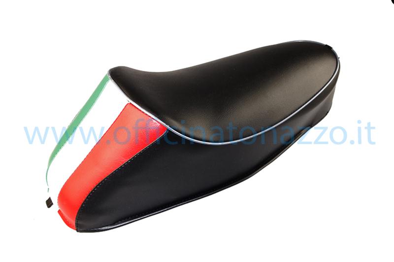 P0010T - Asiento de resorte negro de un asiento con joroba tricolor, bandera italiana, Vespa 50 R - 50 Special