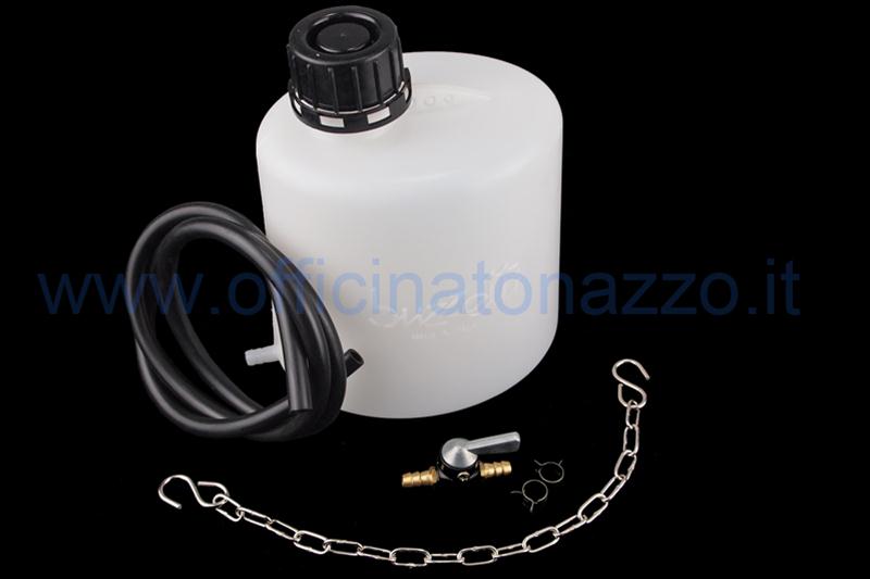 Serbatoio benzina ausiliario BUZZETTI da  1,5 litri per test motori compreso di tubo da 74cm e 2 adattatori