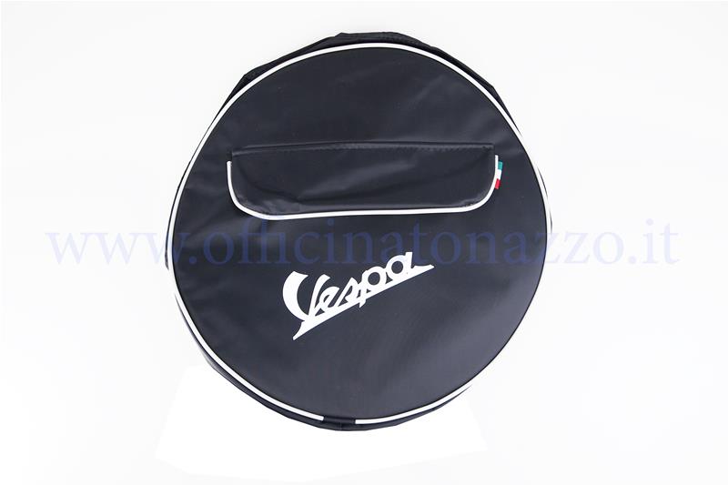 Black Vespa spare wheel cover with writing circle and pocket document holder 8 "