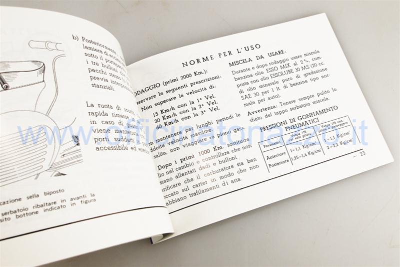 Booklet of use and maintenance for Vespa 125 VNB4T 1962-1963