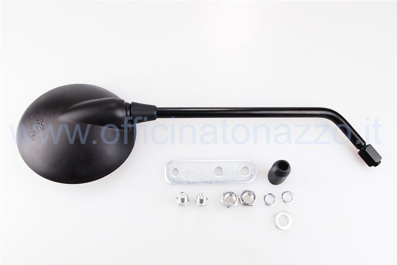 Vespa black left round mirror 330 MM long rod with plate