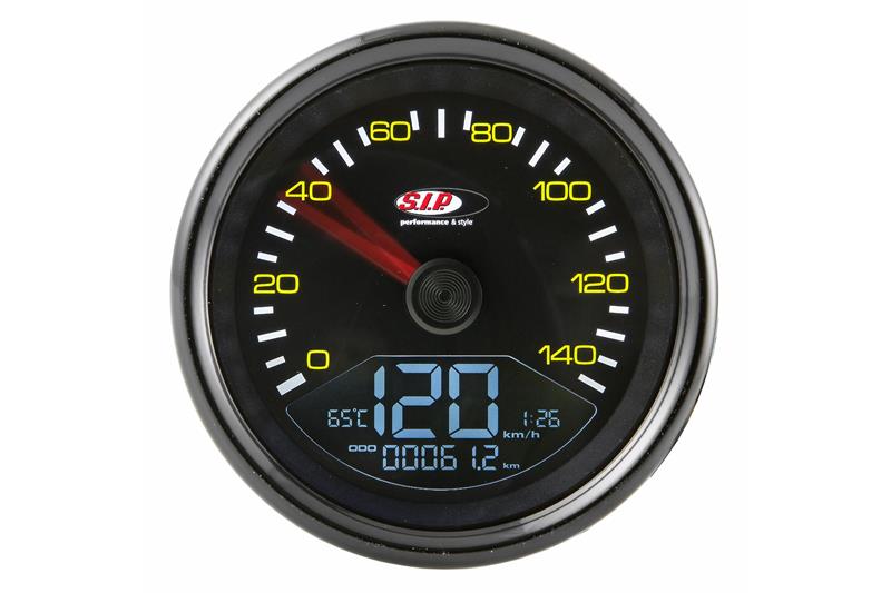 Odometer and digital tachometer 2.0 with black background for Vespa P125 / 151X - PX125 / 150 / 200E until 1983 - PE200 Ø85mm with black frame