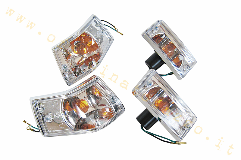 Turn signal kit with transparent glass and chromed frame for Vespa PX - PE - T5
