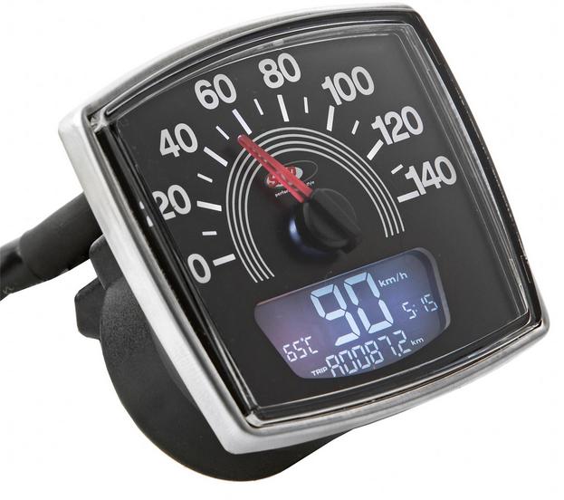 Kilometerzähler und digitaler Drehzahlmesser 2.0 mit schwarzem Hintergrund für Vespa 50 Special / Elestart