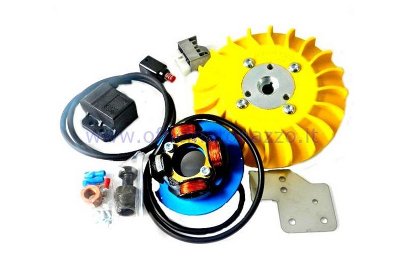 Ignition Parmakit variable advance cone 19 - 1,5 kg with flywheel machined from solid for Vespa 50 - ET3 - Primavera - PK (yellow fan)