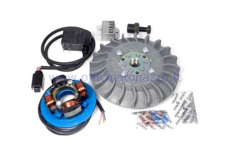 Accensione Parmakit anticipo variabile cono 19 - 1.0 kg con volano IDM rivettato per Vespa 50 - ET3 - Primavera - PK (ventola grigia)