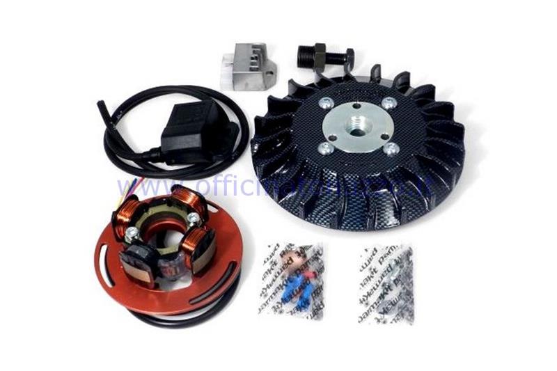 57064.22 - Accensione Parmakit anticipo variabile cono 20 - 1,0 kg con volano ricavato dal pieno per Vespa PX 125/150/200 - PE200 (ventola carbon look)