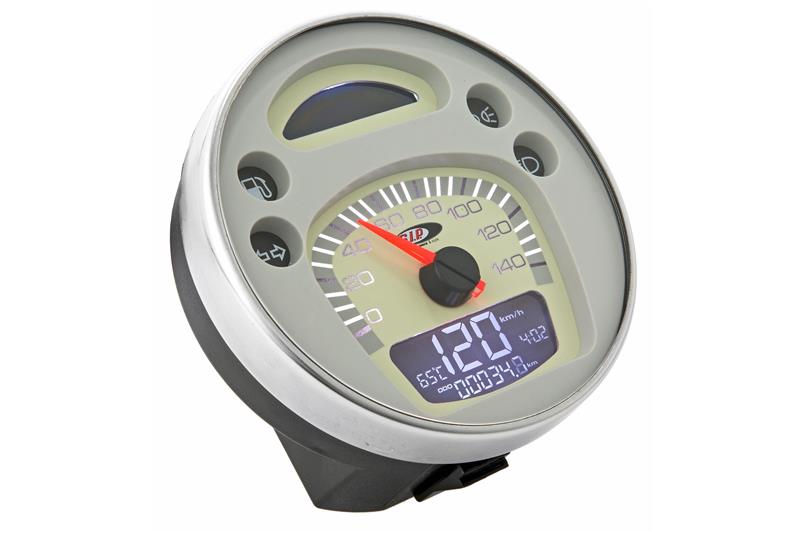 Compteur de vitesse et tachymètre numérique 2.0 avec fond blanc pour Vespa PX 125/150/200 Rainbow - Millenium - convient également pour Vespa GTV / GT 60 125-300cc