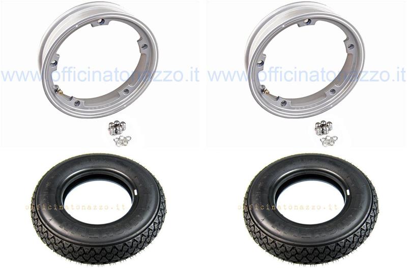 5709 - Par de ruedas premontadas completas con llanta tubeless gris 2.10x10 con Michelin S83 tubeless 3.50 x 10 M / C - Neumático reforzado 59J