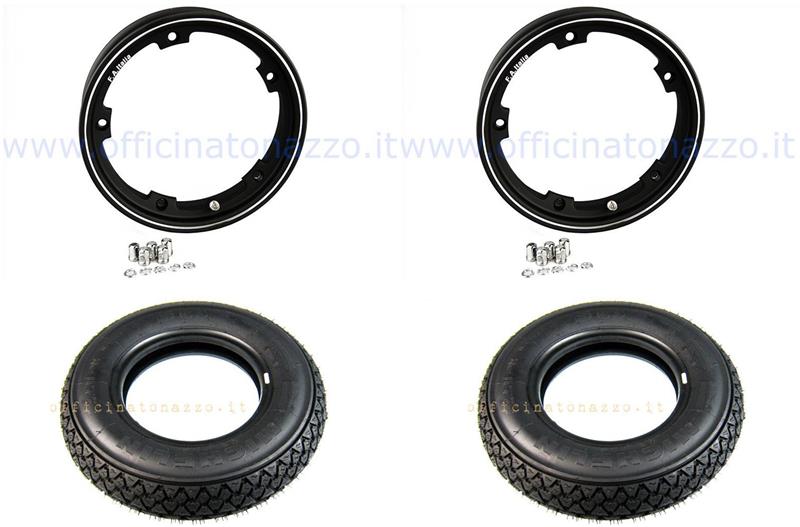5711 - Par de ruedas premontadas completas con llanta tubeless negra 2.10x10 con Michelin S83 tubeless 3.50 x 10 M / C - Neumático reforzado 59J