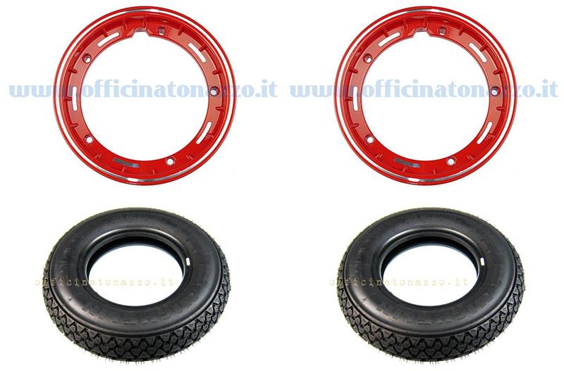 5712 - Par de ruedas ya montadas completas con llanta tubeless roja 2.10x10 con Michelin S83 tubeless 3.50 x 10 M / C - Neumático reforzado 59J
