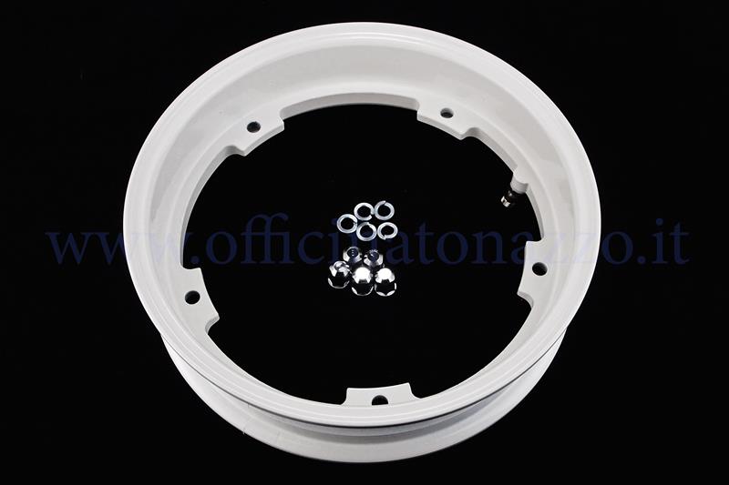 5653 - Tubeless alloy rim 2.10x10 "white channel for Vespa PX - 50 - Primavera - ET3 (valve and nuts included)