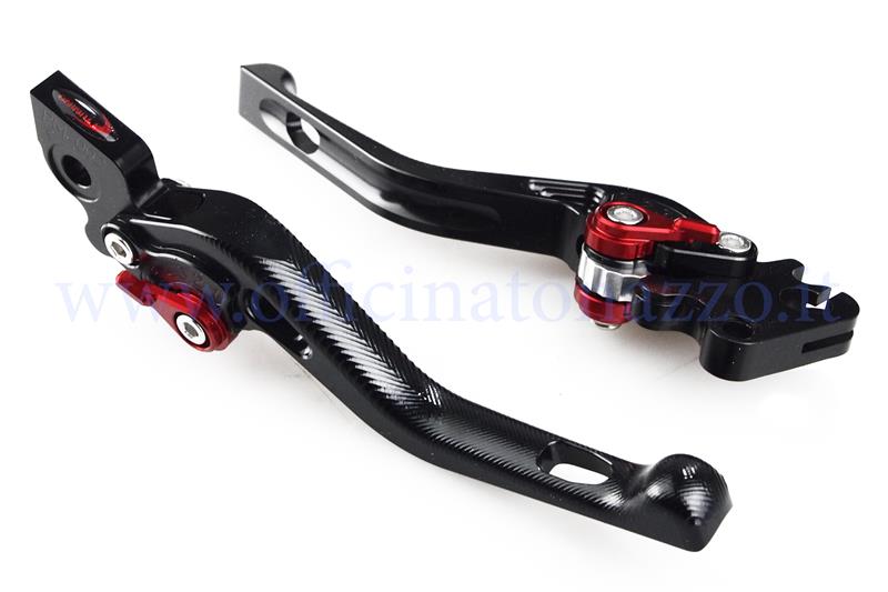Pair of PM PRO levers in black anodized aluminum machined from solid adjustable for Vespa PX - PE - 50 - Primavera - ET3 - TS - 160 GS - 180 SS - Rally - Sprint - GT - GTR