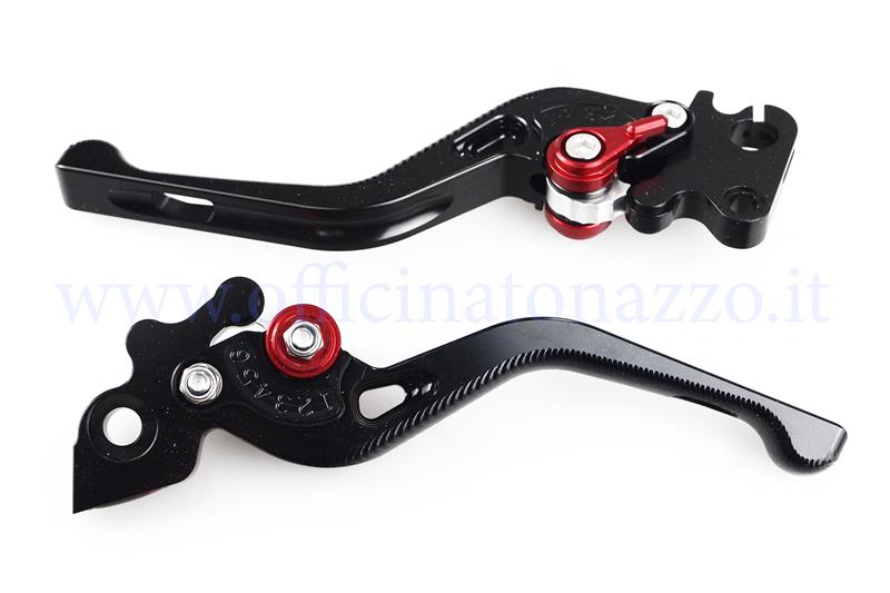 Pair of PM PRO levers in black anodized aluminum billet adjustable for Vespa PX with disc brake