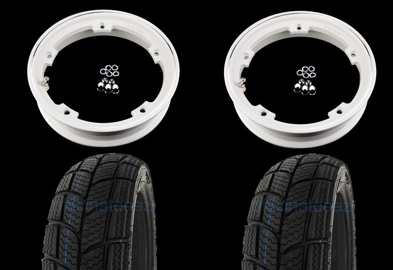 - Pair of pre-mounted wheels complete with 2.10x10 white tubeless rim with Kenda K701 tubeless winter tire 3.00 x 10 - 47L M + S