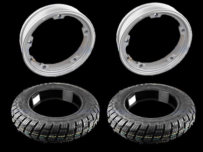 - Pair of pre-mounted wheels complete with 2.10x10 gray tubeless rim with Continental Contimove 365 tubeless 3.50 x 10 winter tire - 59M M + S