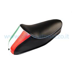 P0010T - Einsitziger schwarzer Federsitz mit dreifarbigem Buckel, italienischer Flagge, Vespa 50 R - 50 Special