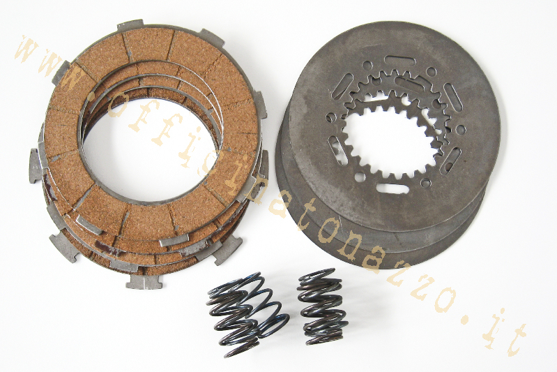 Clutch discs 4 with intermediate cork discs and springs 7 for Vespa Rally - SS180 - GS160 - T5 - PX 200