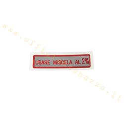 Vespa sticker "Use 2% mixture" red Vespa 50, 90, 125 Primavera - ET3 - Super - GT - GTR - TS - 150 Super - Sprint - Sprint Veloce - 180-200 Rally - PX 125-150-200 (ref. original piaggio 610054m003)