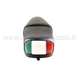 P0040T - Black spring two-seater saddle without lock with Italian flag, Vespa 50 R - 50 Special - ET3 - Primavera