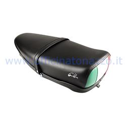 P0040T - Black spring two-seater saddle without lock with Italian flag, Vespa 50 R - 50 Special - ET3 - Primavera