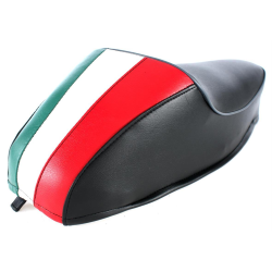 Sedile singolo "Tricolore Italia" per Vespa 50-125/PV/ET3, nero, con guardolo grigio, con molla