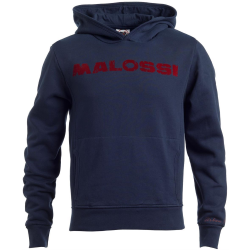 Felpa con cappuccio MALOSSI GRIFFE "Pole Position", blu navy, unisex, taglia S, slim fit, stampa frontale, 100% cotone