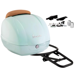 Kit bauletto PIAGGIO/FA per Vespa GTS HPE 125/300 ('19 -), c. 36 litri, turchese, 350/A, schienale: marrone, incl. portapacchi rigido (nero) /materiale di montaggio/pesi per manubrio