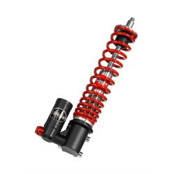 Ammortizzatore BITUBO Racing "YEV" anteriore per Vespa P80-150X /P200E/PX80-200E/Lusso/T5, corpo: nero, molla: rossa, l 255 mm, con ABE, KBA 91849, corsa di compressione: 12 regolazioni, precarico molla: regolabile, telaio RACE - prima classe e grado AA -