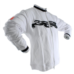 Felpa MALOSSI "MALOSSI Lion", bianca, unisex, taglia S, stampa frontale, 100% cotone, con cerniera