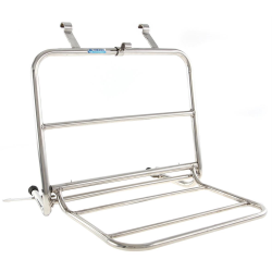 Portapacchi anteriore, per modelli Vespa Wide/Largeframe in acciaio inox lucido, superficie di carico: 40x25 cm, ripiegabile, distanza dal telaio c. 10cm