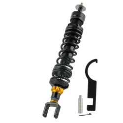 Ammortizzatore posteriore ZELIONI Black Edition per Vespa Prima.. ..vera/Sprint 50ccm 2T/4T, corpo: nero, molla: nero, precarico molla: regolabile in continuo, Telaio SPORT - confortevole