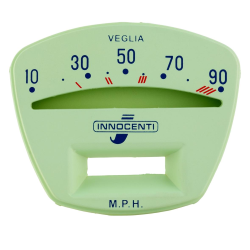 Piastra frontale per Lambretta LI /LIS/SX/TV -90M.P.H., colore verde, numeri blu, grado B - riparazione discreta