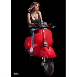 Poster SIP con motivo "Vespa Girl" rosso 180SS Vespa l=842mm, l=594mm, .