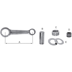 Kit biella Mobylette incl. biella, rondella disco, cuscinetto, inferiore/superiore