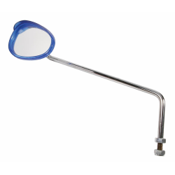 Specchio Standard BUMM sinistro, a forma di rene, 100x75 mm bordo bianco/blu, per Vespa tutti i modelli Classic lunghezza stelo 280mm, filettatura (stelo specchio): M10 - per montaggio sulla parte inferiore del manubrio
