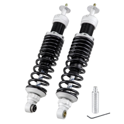 Ammortizzatore posteriore SIP PERFORMANCE per Vespa GTS/GTS Super /GTV/GT 60/GT/GT L 125 -300ccm, corpo: argento opaco, molla: nera, con ABE, KBA 91475, precarico molla: regolabile in continuo, regolazione estensione: 20 regolazioni, alu.. ..minium CNC, S